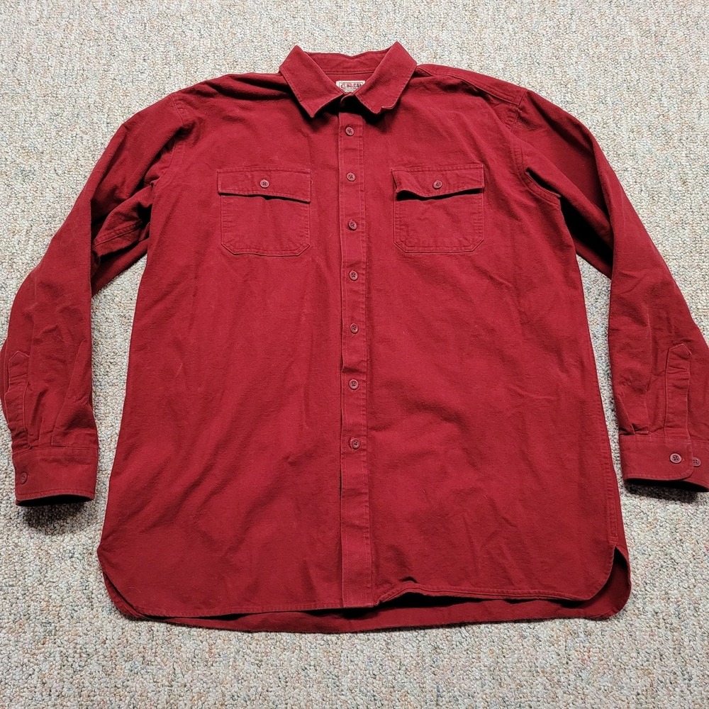 LL Bean Shirt Men 2XL Tall Red Chamois Flannel Button Up Outdoors Hiking Camping
